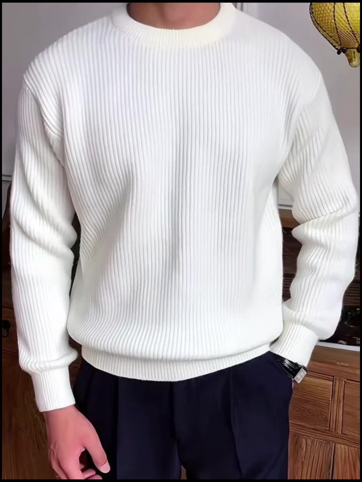 Heren gebreid T-shirt met lange mouwen, geribbeld en losvallend, voor lente/herfst, nieuwe gebreide pullover met ronde hals, casual modieuze sweatshirt