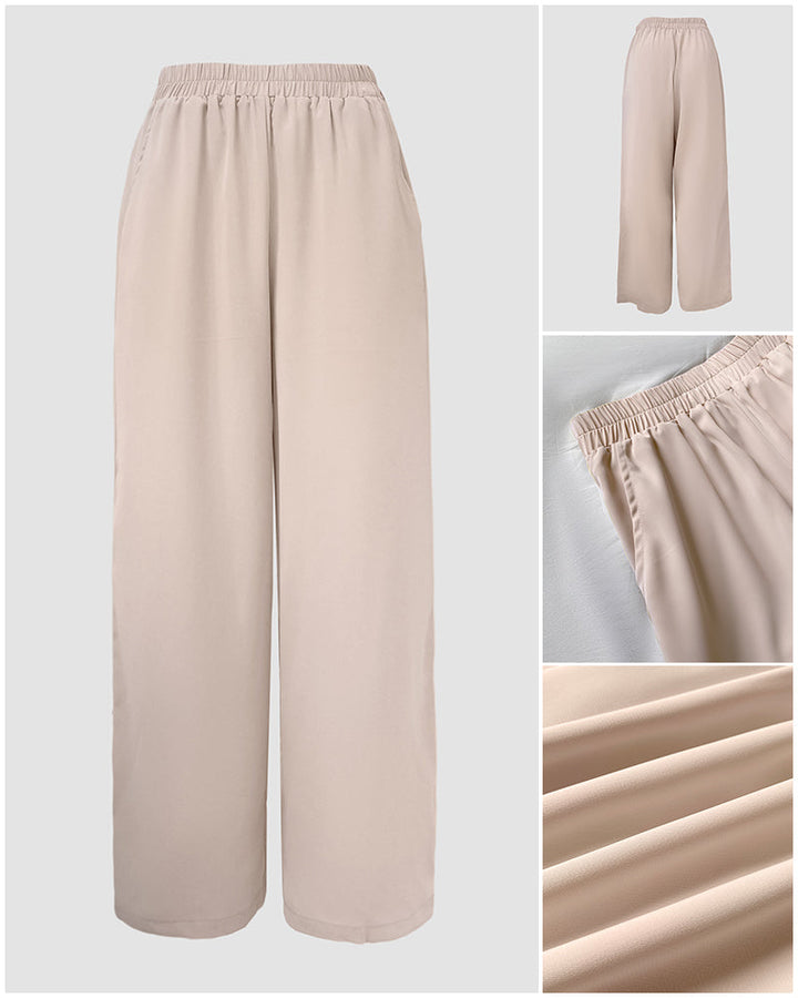 2 Pieces Outfit Elegant Pearl Embellished Split Sleeve Top and Casual Wide Leg Pants Set