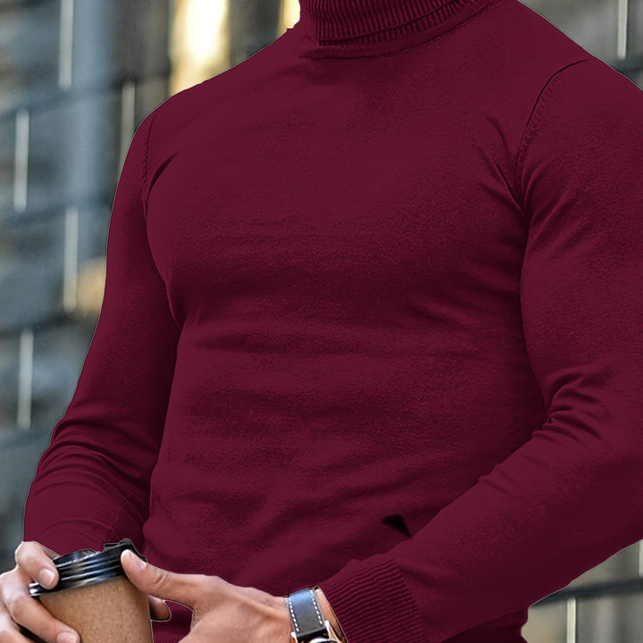 Heren Effen Kleur Basis Hoge Hals Gebreide Trui