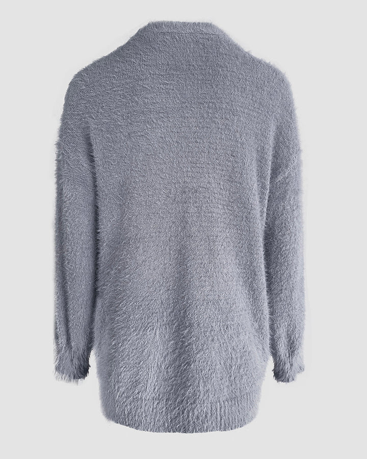 V-Neck Single Breasted Fuzzy Cardigan Casual Minimalist Sweater Coat