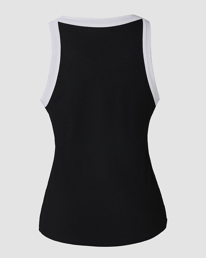 Contrast Binding Tank Tops Summer Sleeveless Basic Cami Top Shirt Slim Knit Ribbed Racerback Blouses