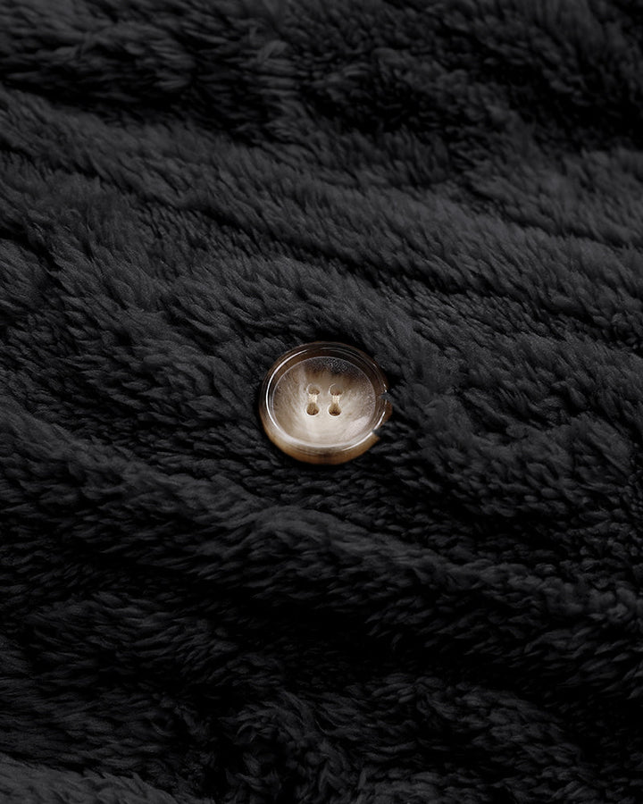 Cable Textured Lapel Neck Button Front Pocket Design Thermal Teddy Coat