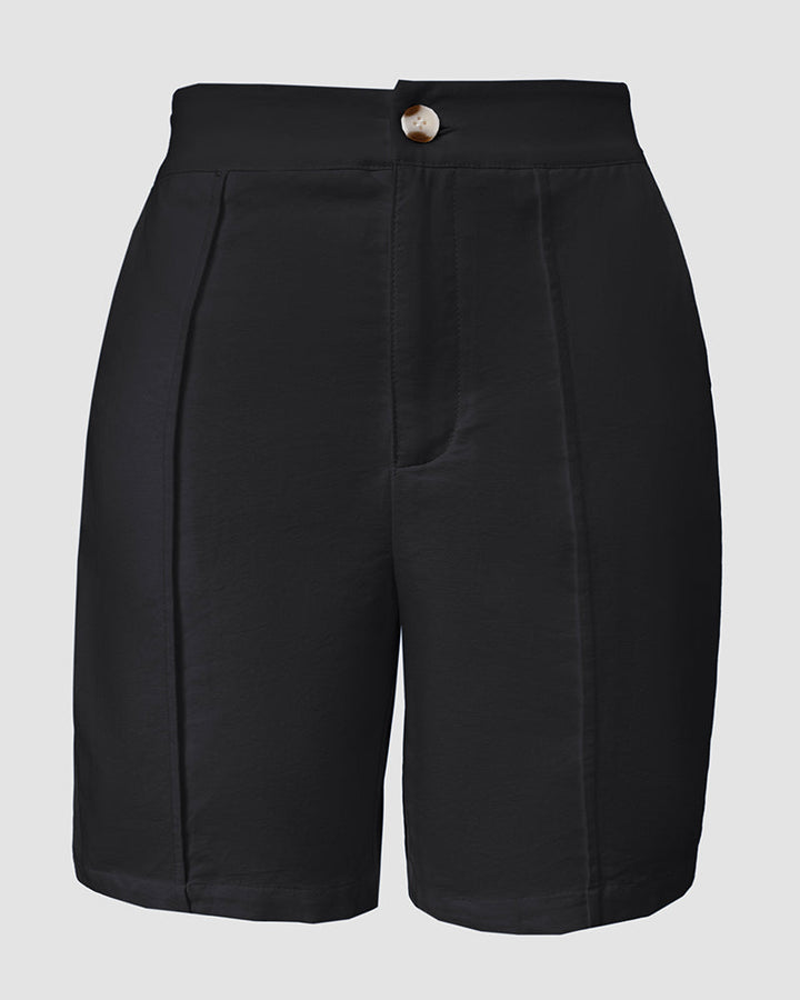 2 Pieces Outfit V Neck Button Front Flap Detail Vest Top and Casual Pockets Design Zipper Fly Elastic Back Waist Shorts Set