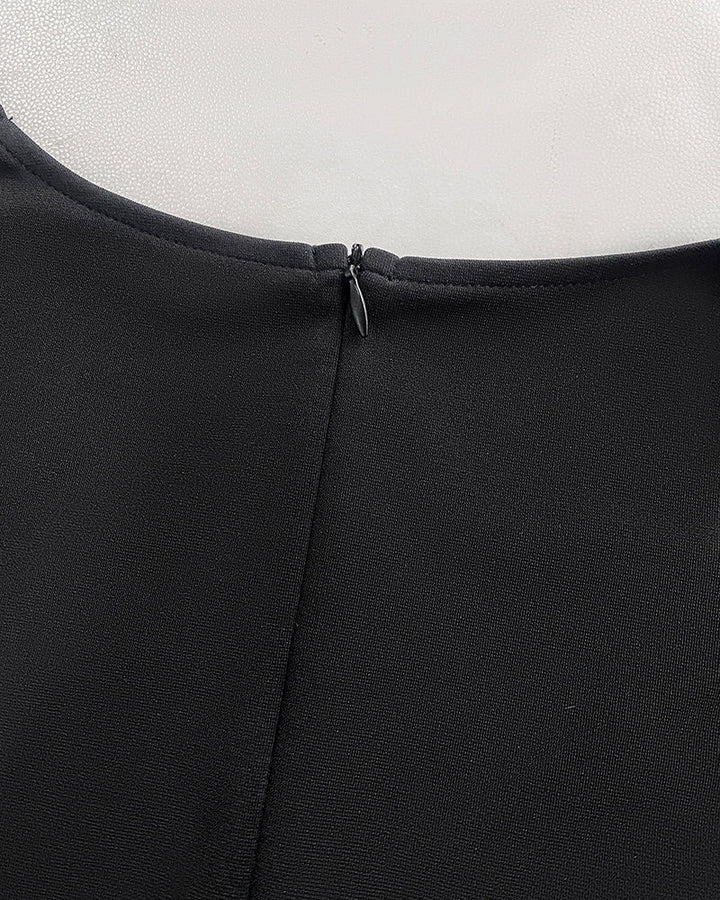 Metal Decor V-Neck Lace Spliced Three Quarters Sleeves Ruffles Design Evening Dress Zipper Back Slit Slim Fit Party Dress with Belt