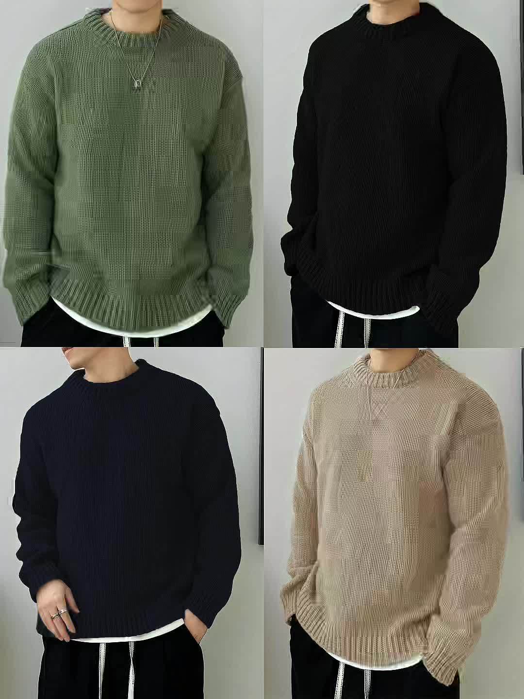 Heren Gebreide Pullover, Casual Lange Mouw Ronde Hals Trui voor Herfst Winter