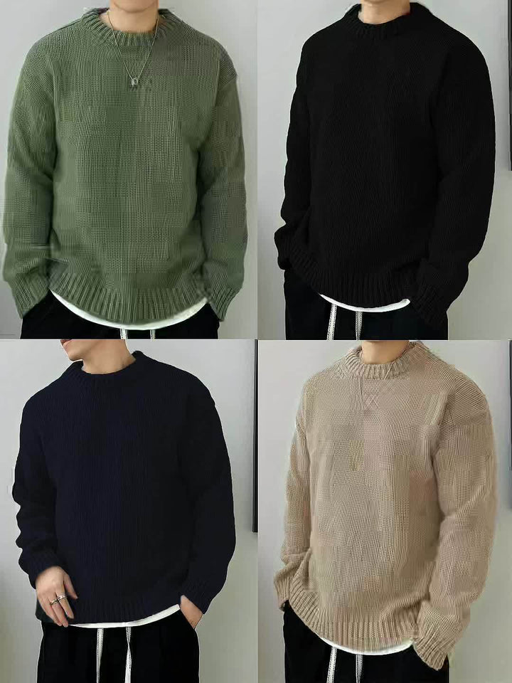 Heren Gebreide Pullover, Casual Lange Mouw Ronde Hals Trui voor Herfst Winter