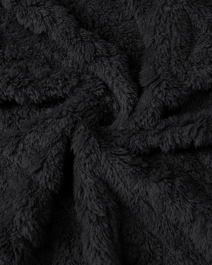 Cable Textured Lapel Neck Button Front Pocket Design Thermal Teddy Coat