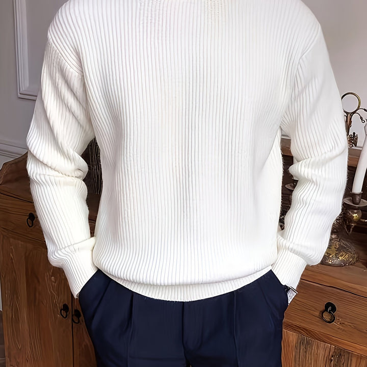 Heren gebreid T-shirt met lange mouwen, geribbeld en losvallend, voor lente/herfst, nieuwe gebreide pullover met ronde hals, casual modieuze sweatshirt