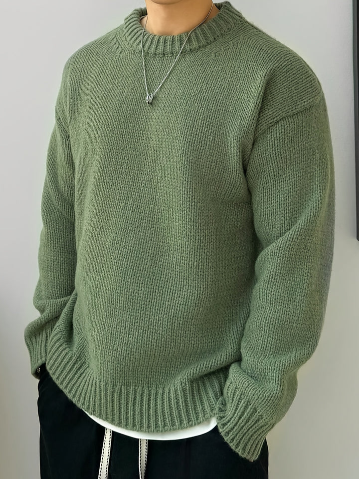 Heren Gebreide Pullover, Casual Lange Mouw Ronde Hals Trui voor Herfst Winter