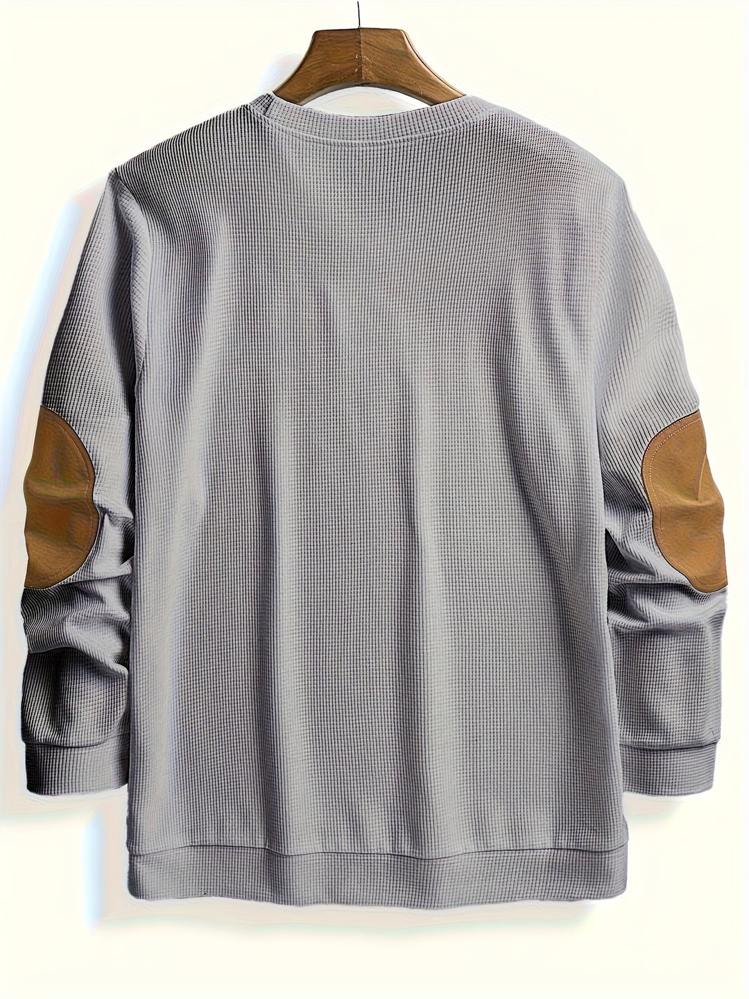 Herren Casual Waffle Tricot Sweatshirt met Contrastkleuren en Patches - Wasbaar Ronde Hals Pullover voor Outdoor Vrije Tijd, Textuur Kleding