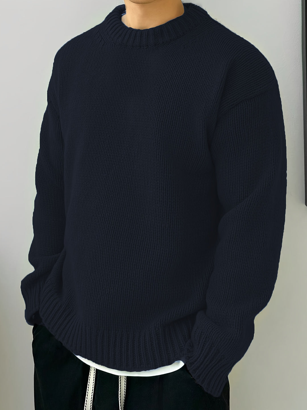 Heren Gebreide Pullover, Casual Lange Mouw Ronde Hals Trui voor Herfst Winter