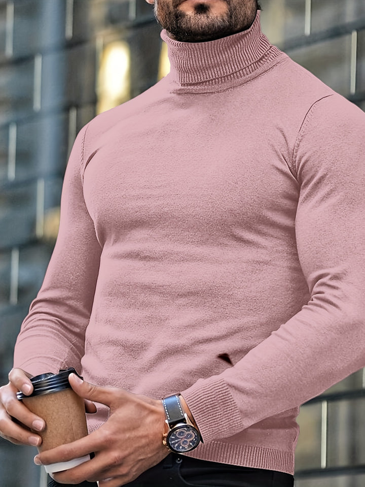 Heren Effen Kleur Basis Hoge Hals Gebreide Trui