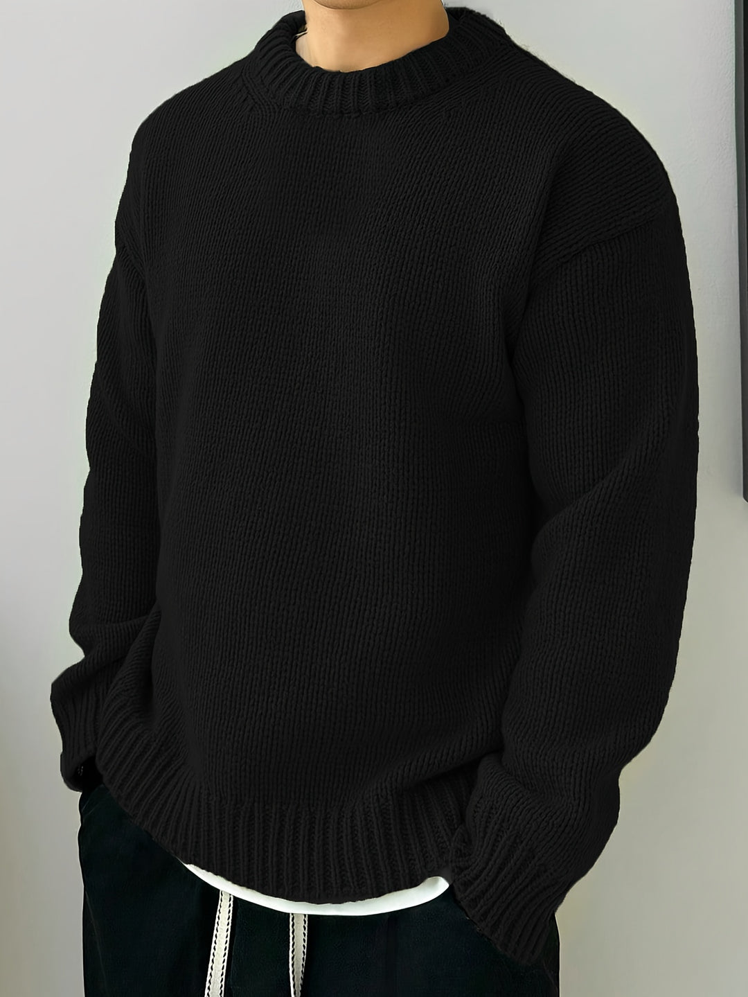 Heren Gebreide Pullover, Casual Lange Mouw Ronde Hals Trui voor Herfst Winter