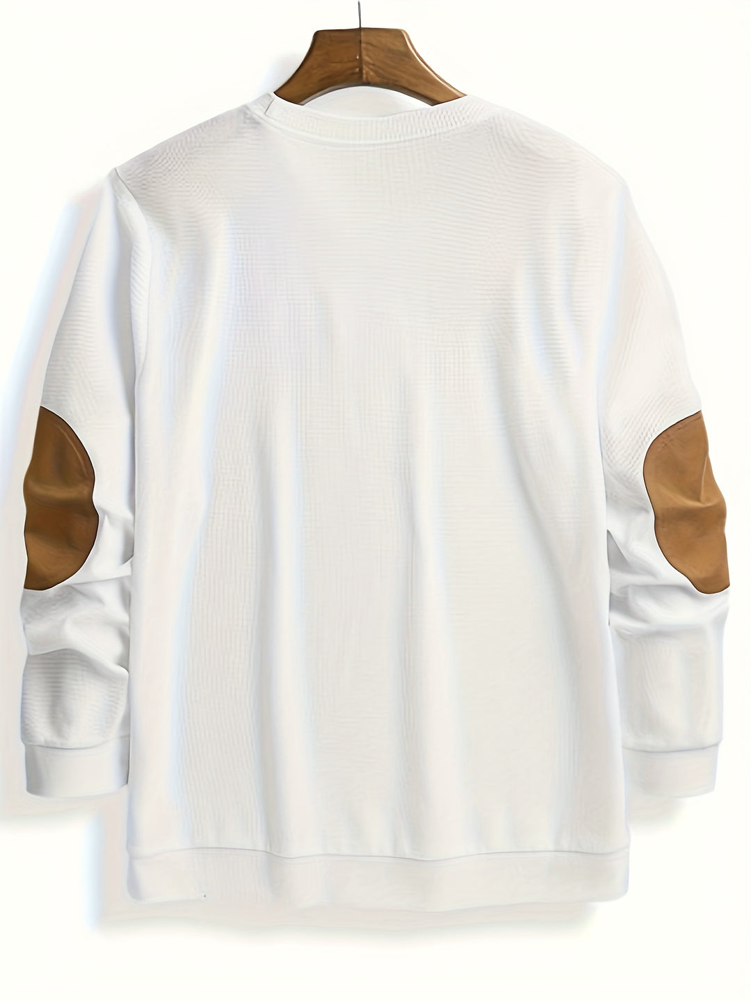 Herren Casual Waffle Tricot Sweatshirt met Contrastkleuren en Patches - Wasbaar Ronde Hals Pullover voor Outdoor Vrije Tijd, Textuur Kleding