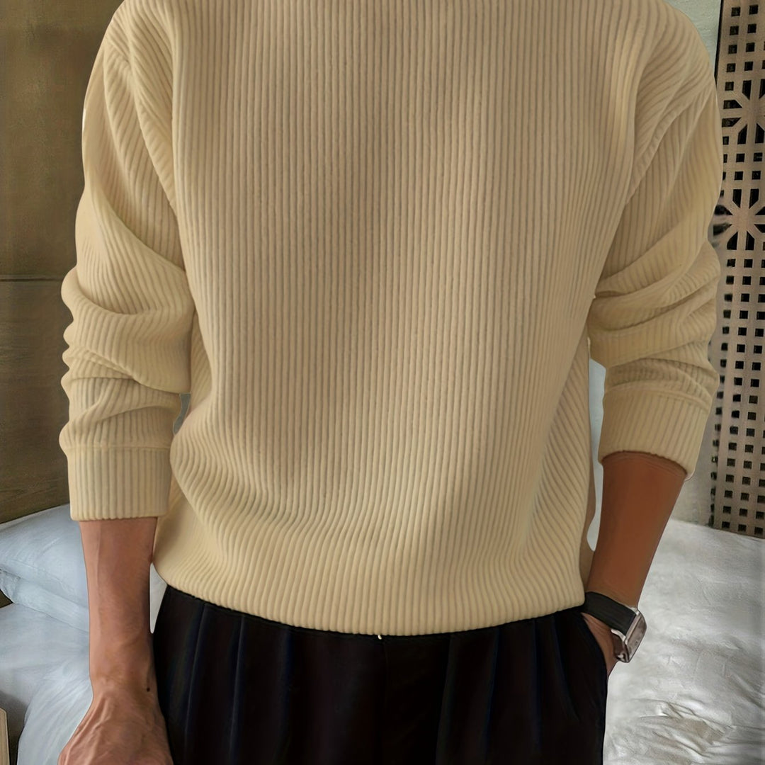 Heren gebreid T-shirt met lange mouwen, geribbeld en losvallend, voor lente/herfst, nieuwe gebreide pullover met ronde hals, casual modieuze sweatshirt