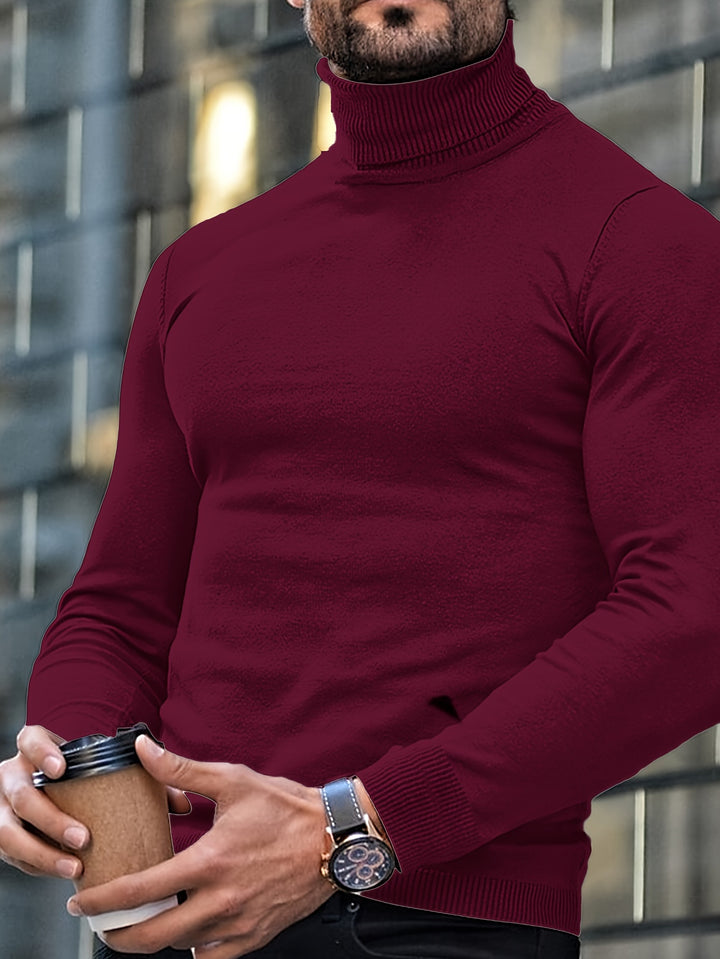Heren Effen Kleur Basis Hoge Hals Gebreide Trui