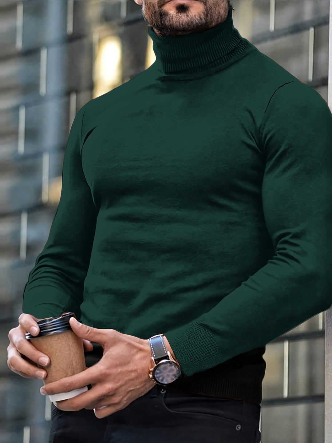 Heren Effen Kleur Basis Hoge Hals Gebreide Trui