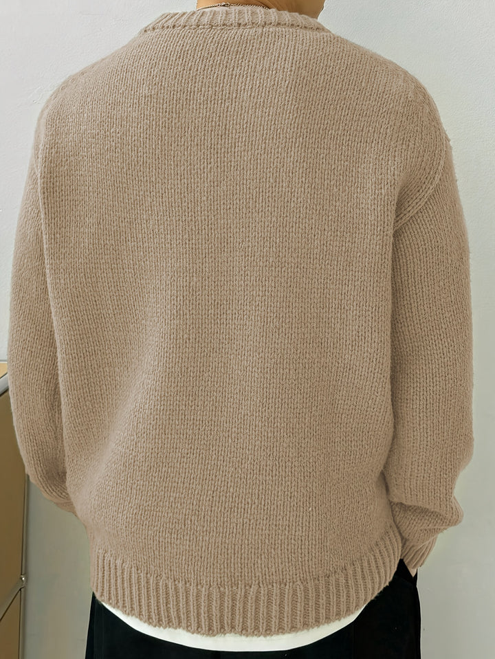 Heren Gebreide Pullover, Casual Lange Mouw Ronde Hals Trui voor Herfst Winter