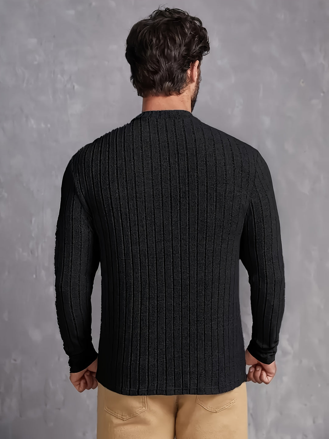 Hoogelastische Heren Nieuw Gebreide Pullover Ronde Hals Lente Herfst Basislaag Shirt