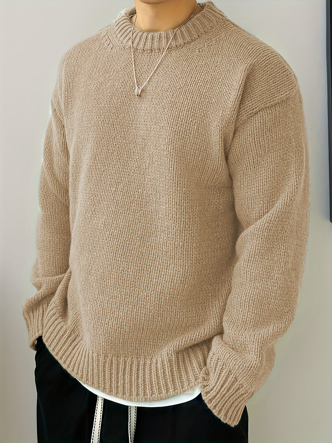 Heren Gebreide Pullover, Casual Lange Mouw Ronde Hals Trui voor Herfst Winter
