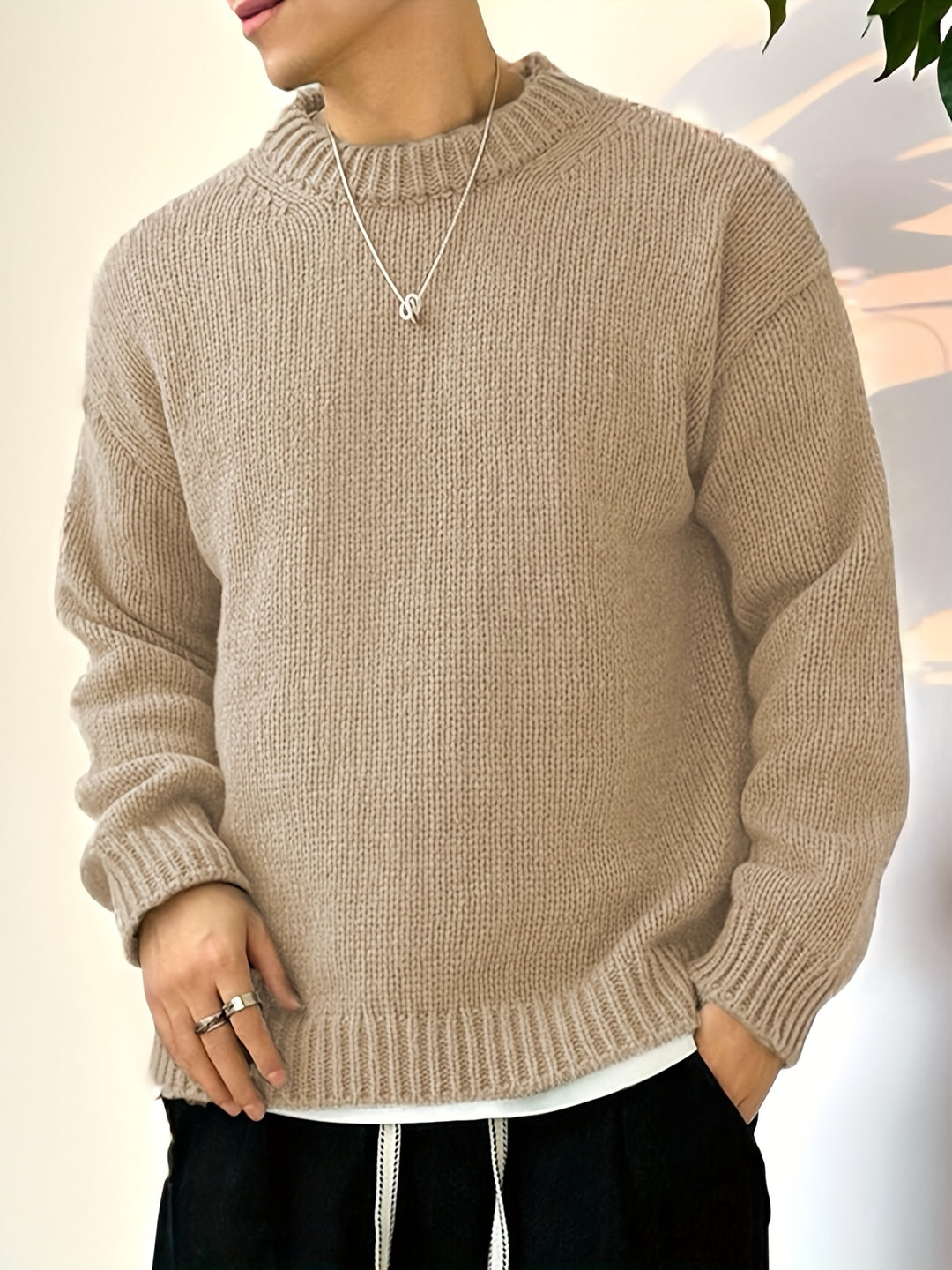 Heren Gebreide Pullover, Casual Lange Mouw Ronde Hals Trui voor Herfst Winter