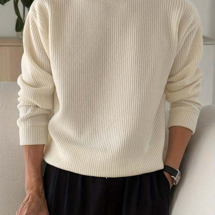 Heren gebreid T-shirt met lange mouwen, geribbeld en losvallend, voor lente/herfst, nieuwe gebreide pullover met ronde hals, casual modieuze sweatshirt