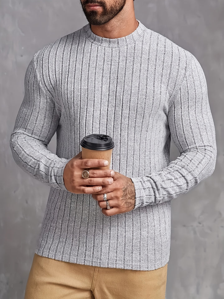 Hoogelastische Heren Nieuw Gebreide Pullover Ronde Hals Lente Herfst Basislaag Shirt