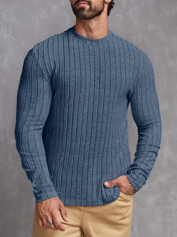 Hoogelastische Heren Nieuw Gebreide Pullover Ronde Hals Lente Herfst Basislaag Shirt