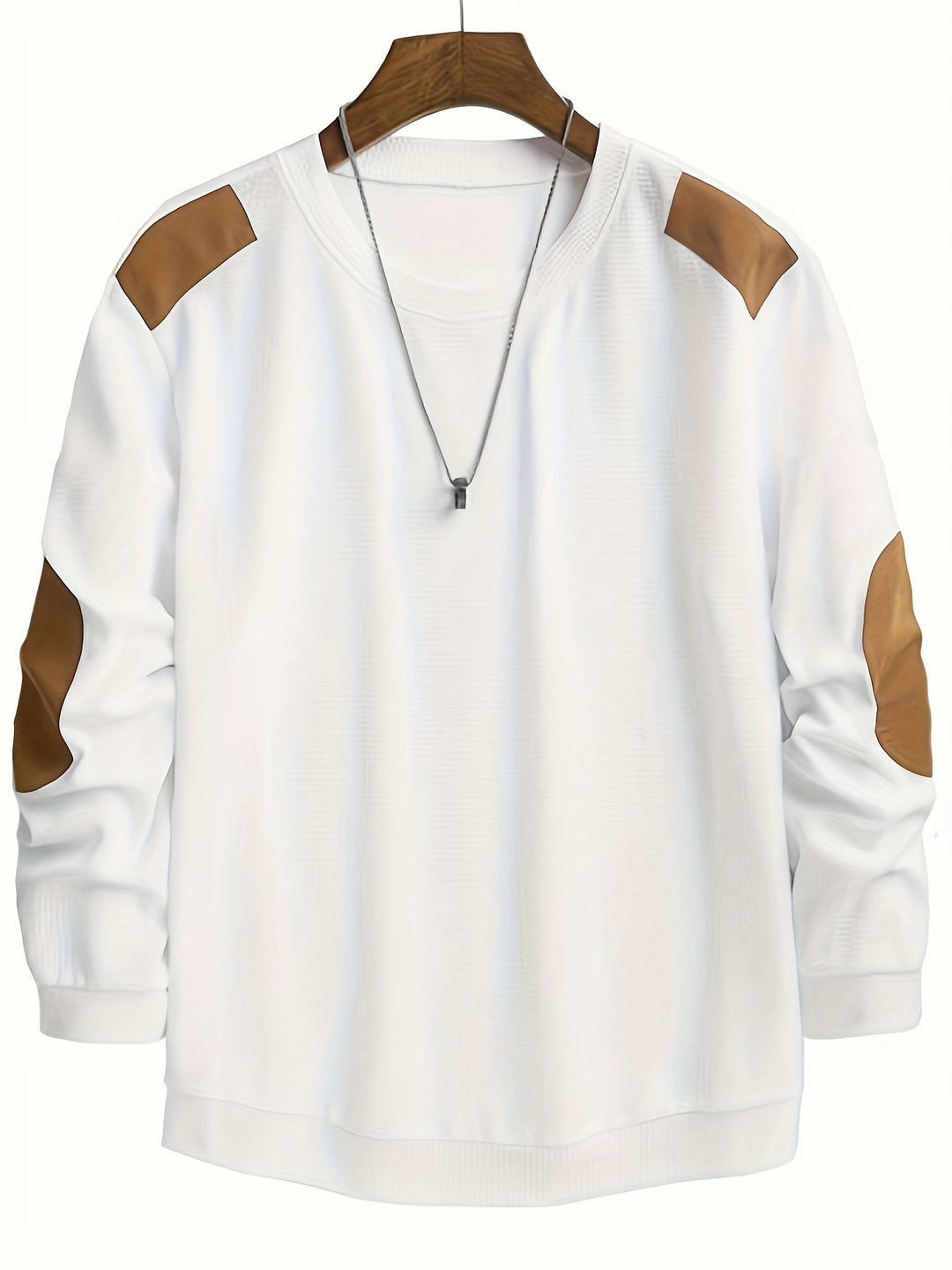Herren Casual Waffle Tricot Sweatshirt met Contrastkleuren en Patches - Wasbaar Ronde Hals Pullover voor Outdoor Vrije Tijd, Textuur Kleding