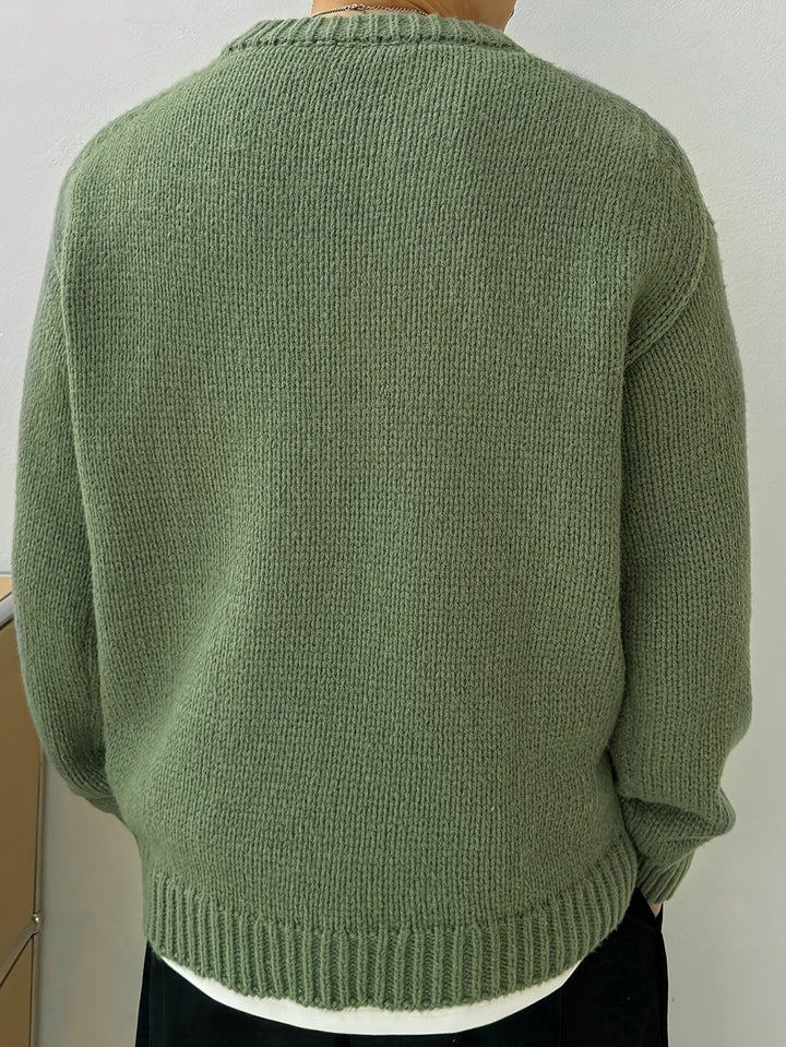 Heren Gebreide Pullover, Casual Lange Mouw Ronde Hals Trui voor Herfst Winter