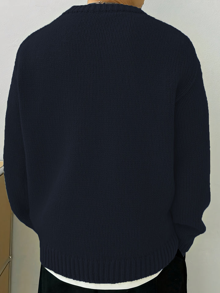 Heren Gebreide Pullover, Casual Lange Mouw Ronde Hals Trui voor Herfst Winter