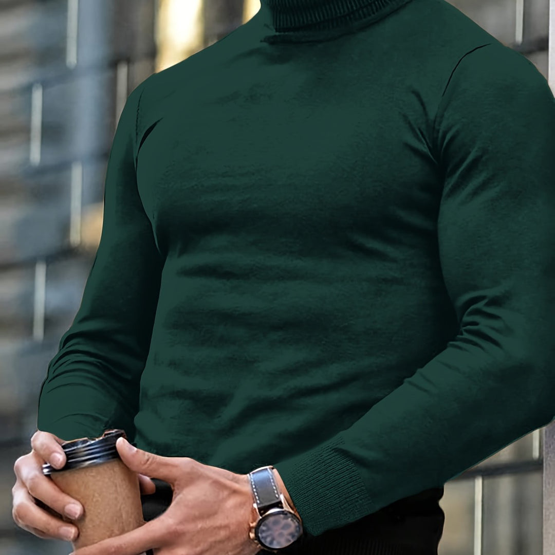 Heren Effen Kleur Basis Hoge Hals Gebreide Trui