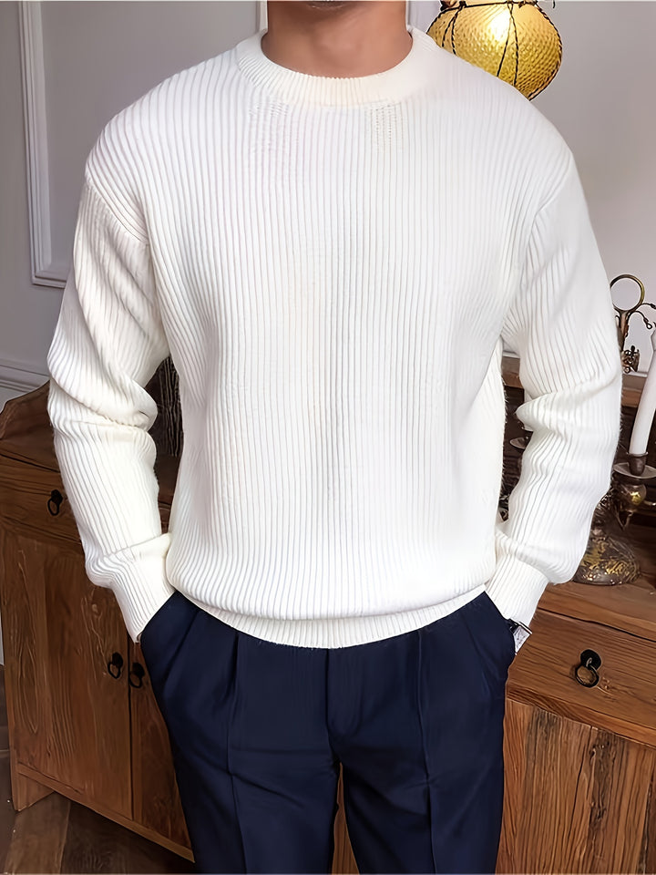 Heren gebreid T-shirt met lange mouwen, geribbeld en losvallend, voor lente/herfst, nieuwe gebreide pullover met ronde hals, casual modieuze sweatshirt